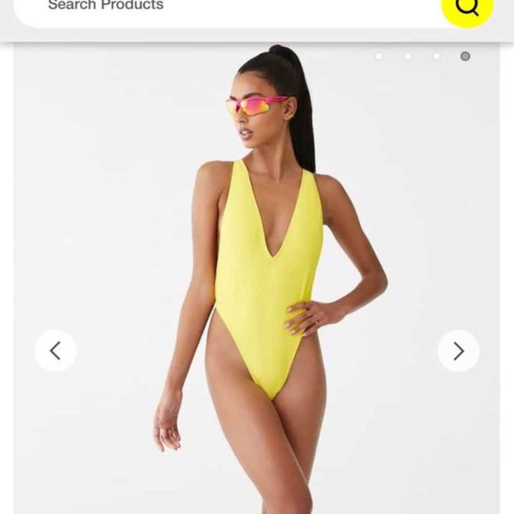 Yellow ribbed One piece swimsuit